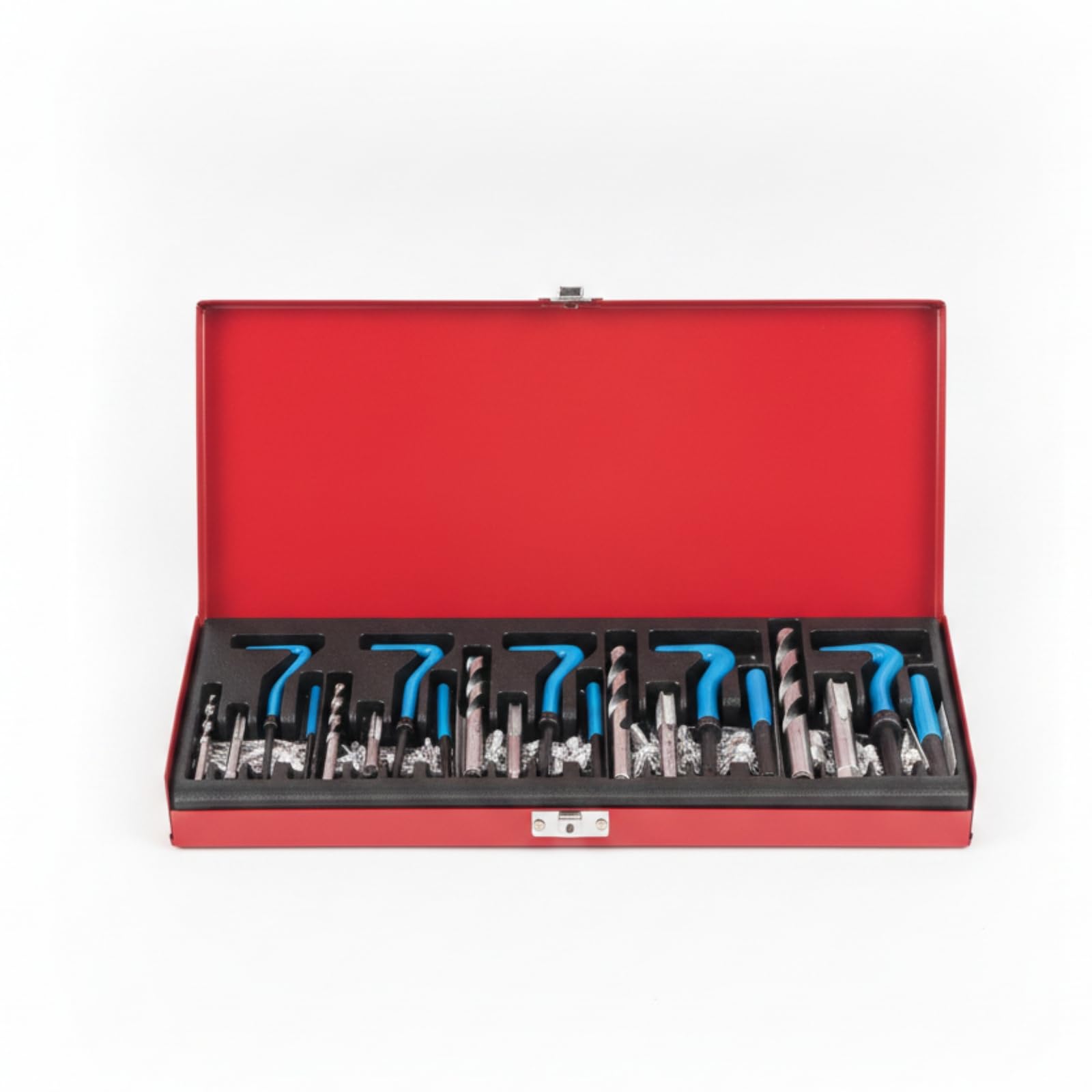 Kit Riparazione Filetti Custodia Rigida Inserto Filettato Set Impugnatura a T Attrezzi Auto, Scatola Rossa, Manico Blu