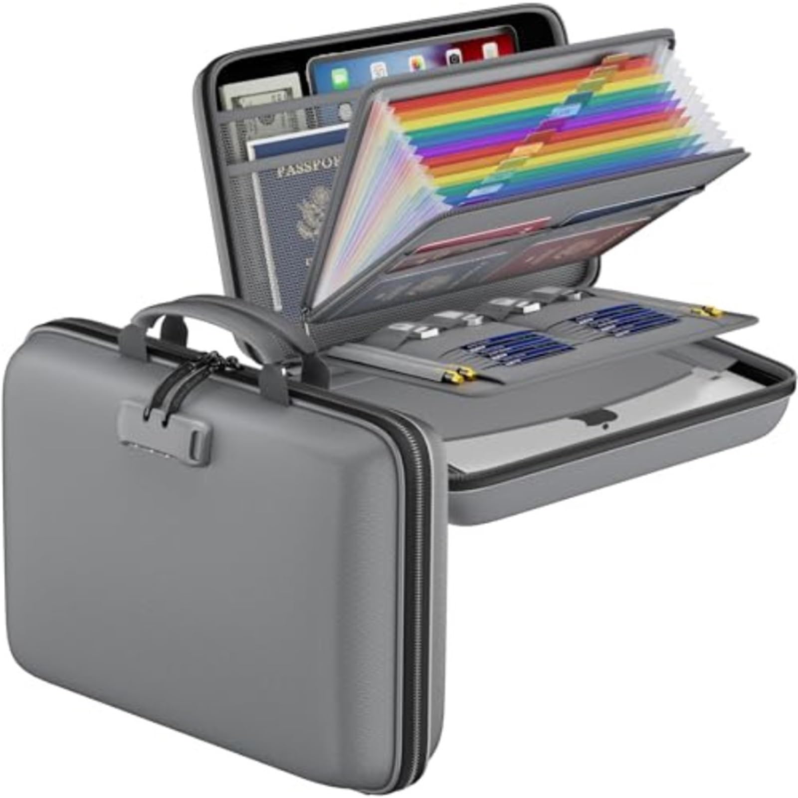 Organizador De Archivos Ignífugo Con Cerradura Rígida Para Oficina | Caja de documentos ignífuga con carpeta de archivos de acordeón de 13 bolsillos portátil for el hogar(Gray)