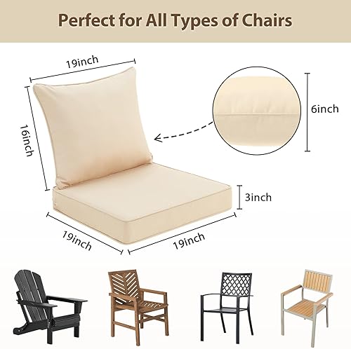 Miniatura 4 de Cojines para sillas de patio al aire libre, 19 x 19 pulgadas, cojines impermeables para muebles de patio de asiento profundo, cojín de repuesto para