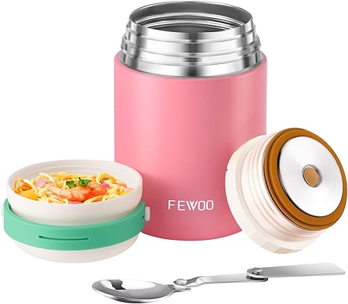 FEWOO Termos de comida, contenedor aislado de 20 onzas para almuerzo y sopa para alimentos fríos y calientes, para niños y adultos, tarro de