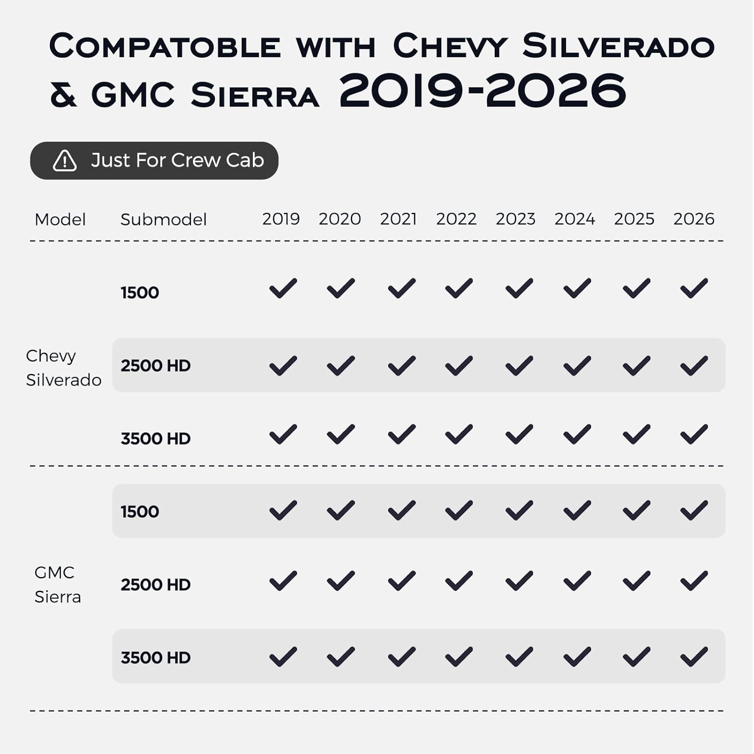 CreekT® for Chevy Silverado for GMC Sierra Floor Mats 2019-2025 2026(Only for Crew Cab, Fit with Rear Under-Seat Storage), All Weather Floor Mats for 1500/2500HD/3500HD Accessories 2023 2024 2025 2026