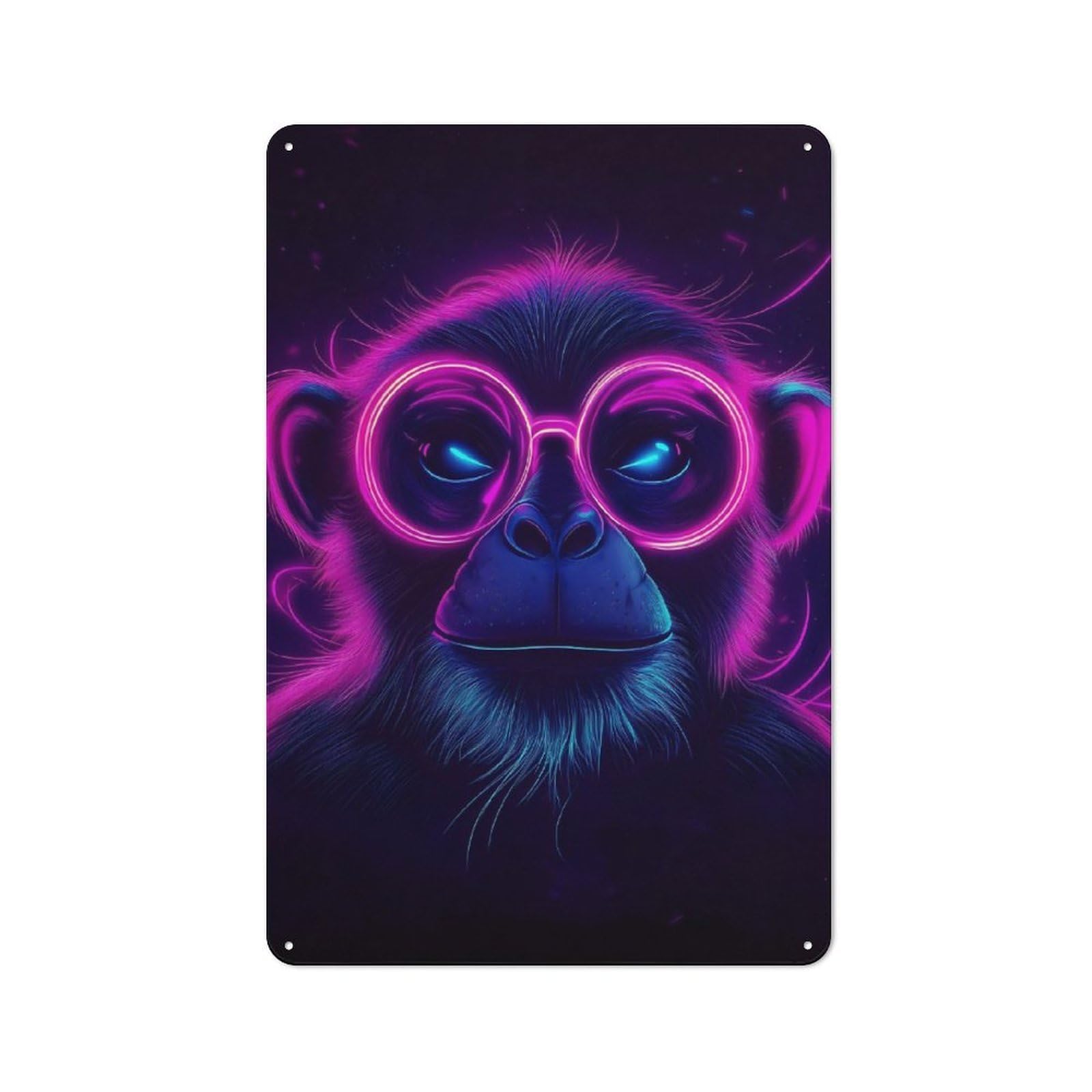 Junmoney Neon Monkey Portrait Smart Decorative Metal Sign 30X20cm, Studio Wall Plaque For Hobby Room, Office, Lounge Or Living Room