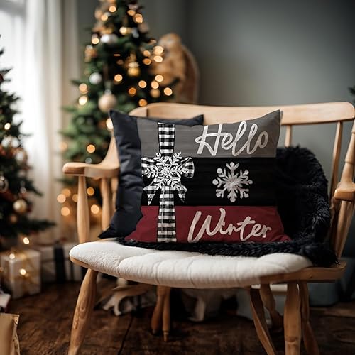 Miniatura 3 de Juego de 4 fundas de almohada de Navidad de 20 x 20 pulgadas, diseño de árboles de Navidad de Feliz Navidad, copos de nieve de invierno, alegría,