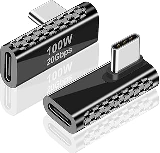 Duttek USB C Right Angle Adapter 20Gbps, USB C 90 Degree Adapter, Degree Right Angle USB C Male to Female Adapter Support PD 100W Charger for iPad Pro, Tablet, Phones 2 Pack