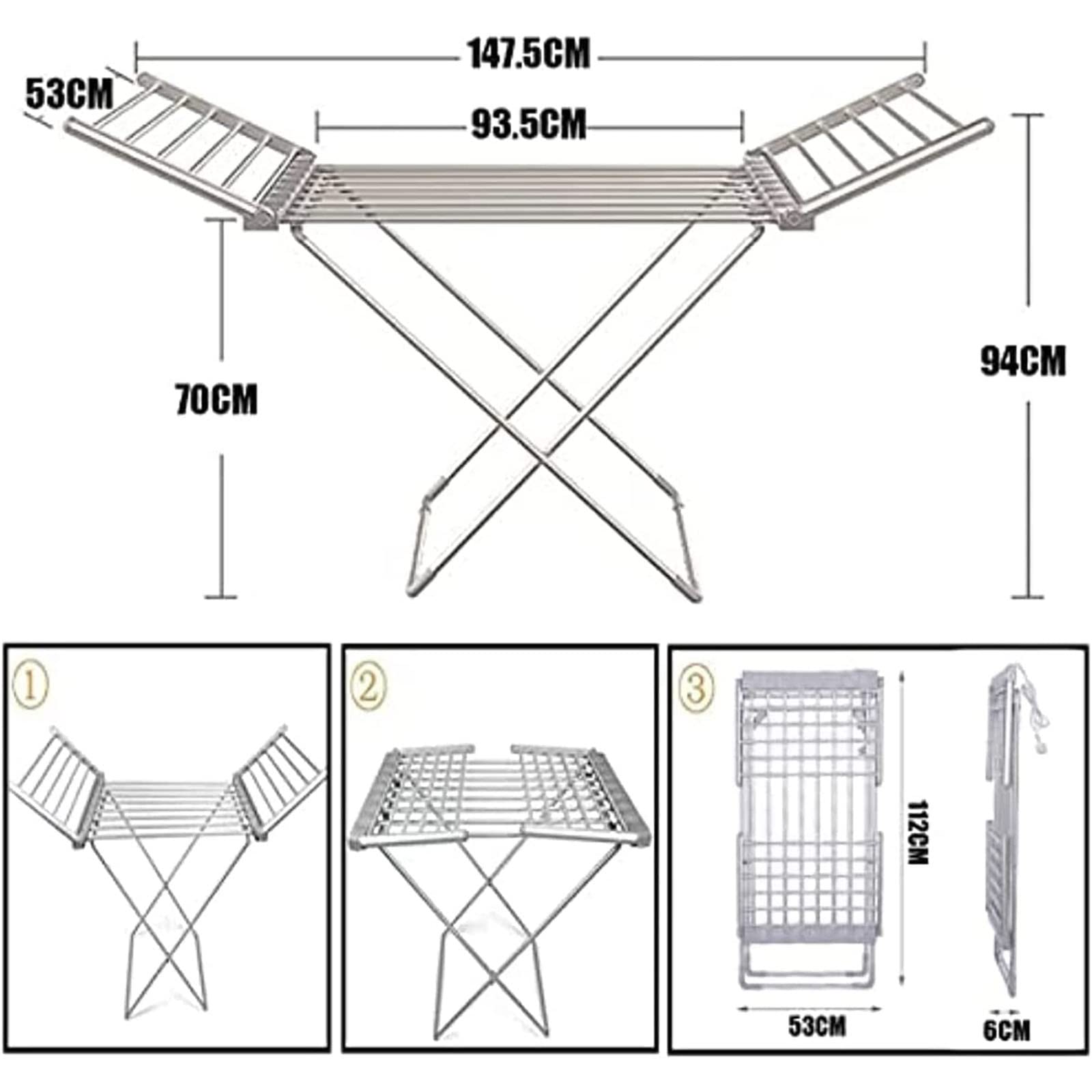 Stendibiancheria Riscaldato Elettrico 230W, Asciugatrice Riscaldata Elettrica Pieghevole, Scaldasalviette Pieghevole Portatile Stendino Stendibiancheria Riscaldamento Stabile
