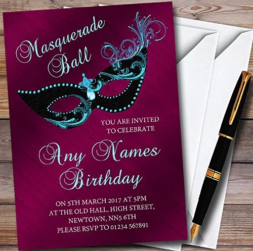 Deep Pink Masquerade Ball Personalized Party Invitations