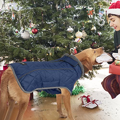Image of Fragralley Dog Coat Large, Waterproof Dog Jacket with Warm Fleece Lining, Adjustable Reflective Dogs Winter Coat, Turtleneck Pet Coats for Cold Weather (Blue XXXL)