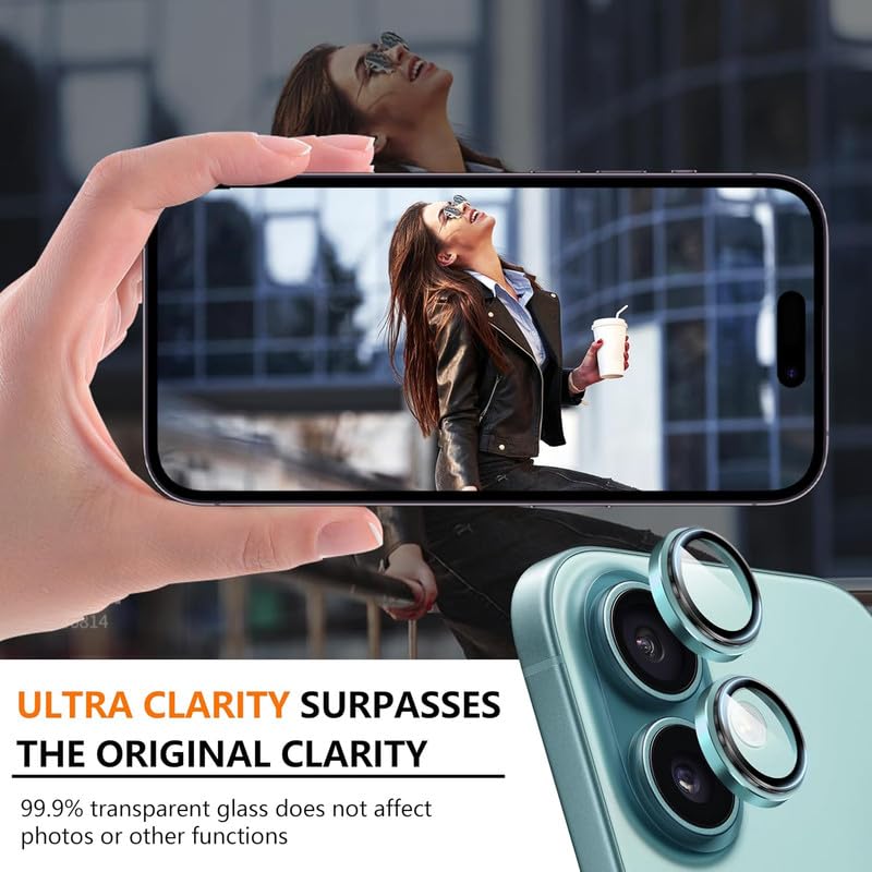 Image of Skinomi Camera Lens Protector Compatible with iPhone 17 /16 / 16 Plus [Anti-Scratch] Premium Tempered Glass Film Aluminum Alloy Lens Ring Cover -Teal Green