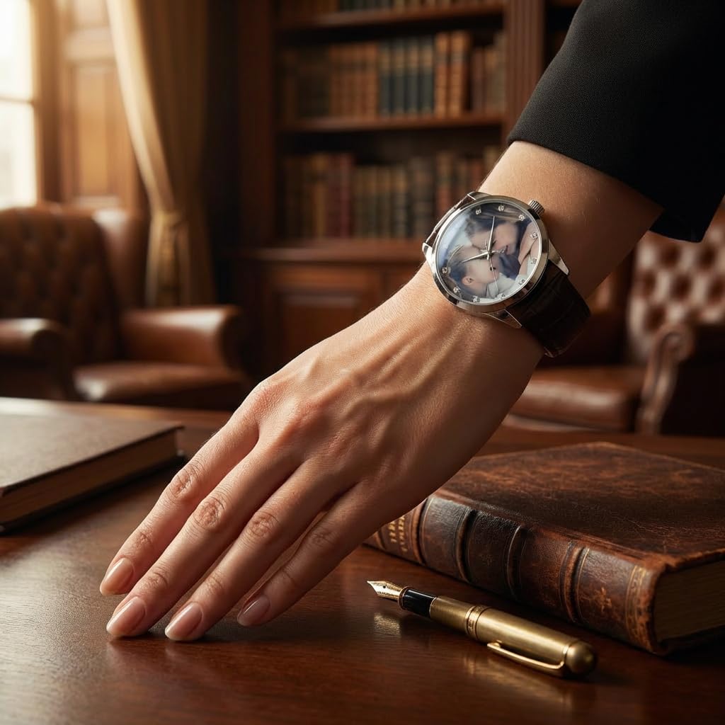 Sia gli uomini che le donne possono godere di orologi da polso personalizzati. Orologi da polso con foto personalizzati. Indici quadrati a forma di diamante, ampio cinturino in pelle con motivo bambù
