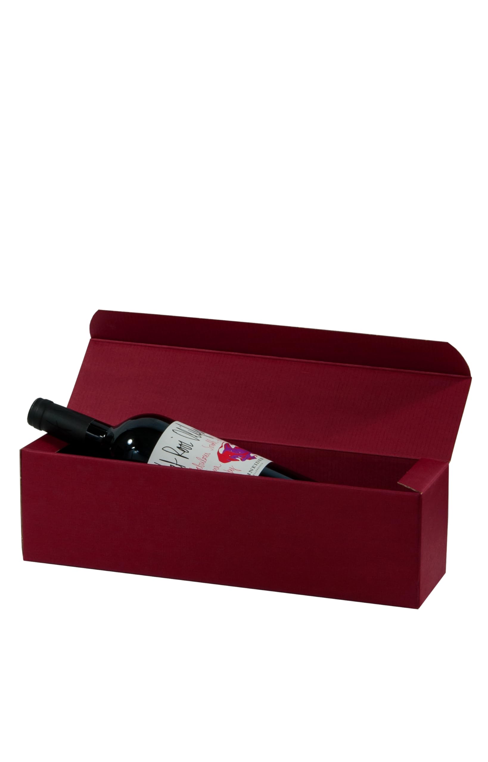 10x Flaschen Geschenkkarton Wein - Rot - für 1 Flasche - Verpackung in hochwertiger Leinenoptik