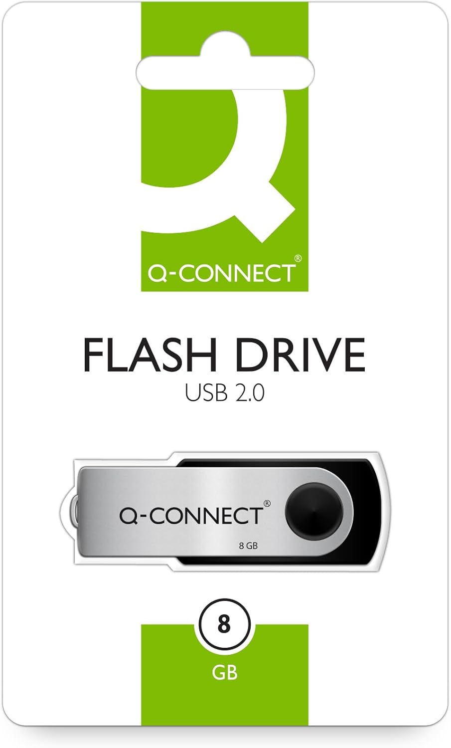 Q-Connect USB 2.0 Swivel 8GB Flash Drive Silver/Black