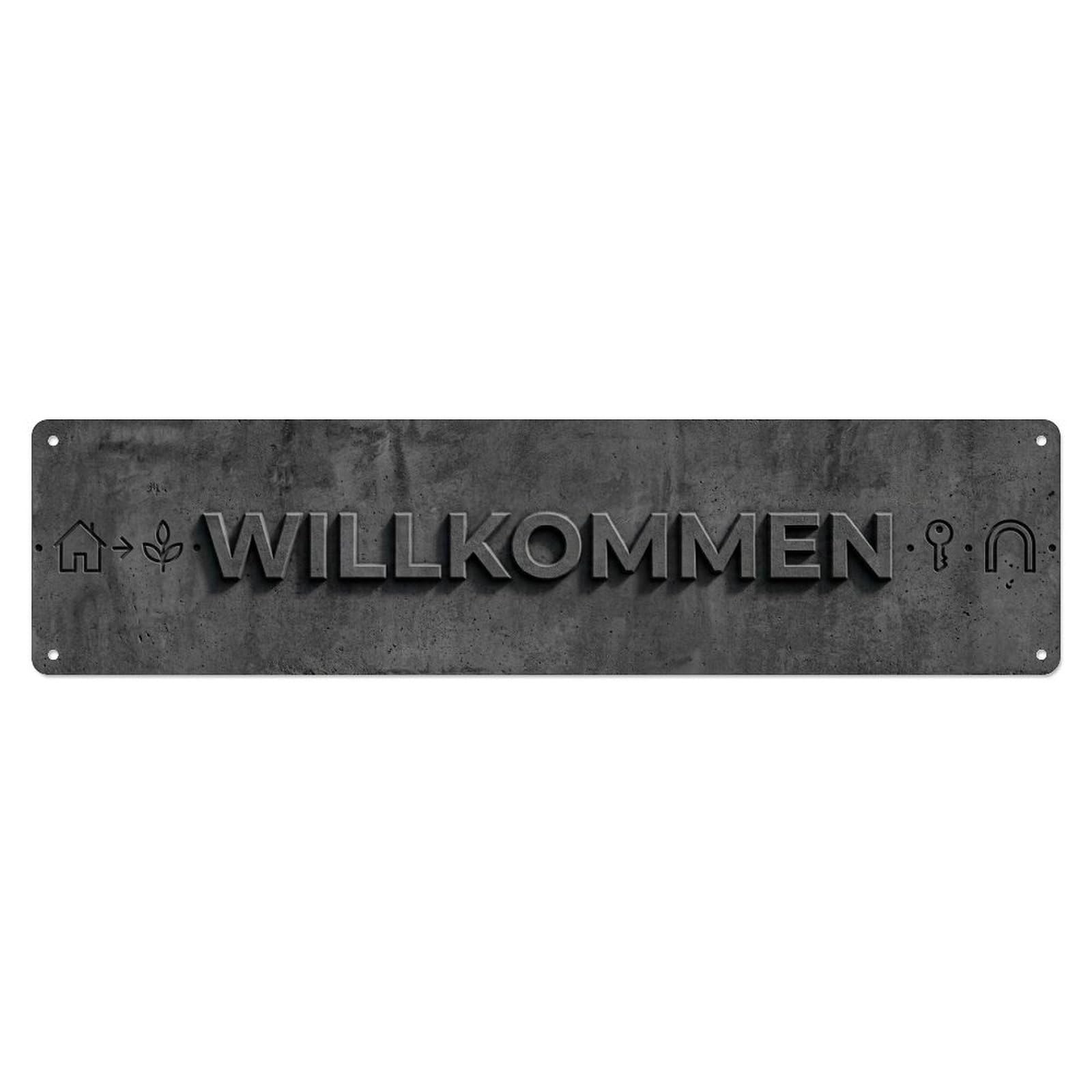 Charcoal Concrete Modern Minimalist Welcome Metal Tin Sign