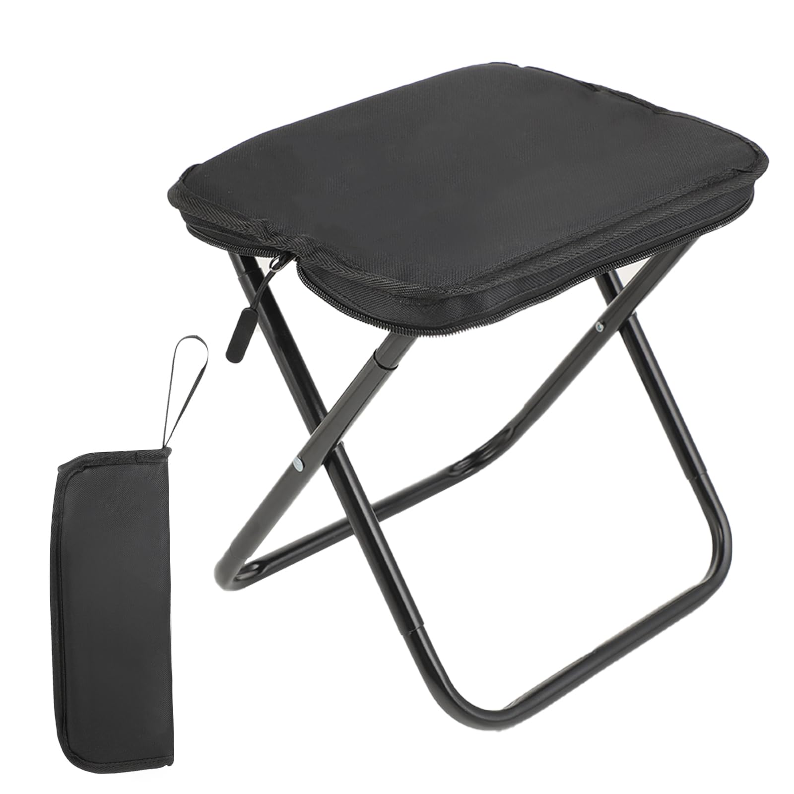 Taburete plegable retráctil para camping – Taburete portátil de camping 31 x 16 x 6 cm – Acero al carbono – Plegable en formato de bolsillo – para camping, senderismo, exterior (negro)