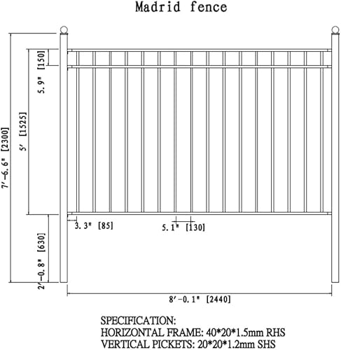 Miniatura 2 de ALEKO Valla de acero galvanizado ornamental de seguridad estilo Madrid 8 x 5 pies color negro