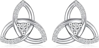 Irish Celtic Knot Stud Earrings Moonstone Celtic Vintage Ring 925 Sterling Silver Good Luck Triquetra Cross Knot Earrings Jewelry Gifts for Women Girls