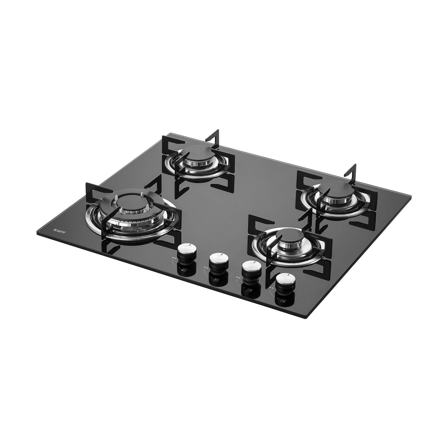 KAFF Built-in Hob/Hobtop 4 Burners, Auto Electric Ignition Glass Top, 60 CM, Italian Burner, Enamelled Matt Finish, Easy Grip Knobs, 8 MM Thick Toughened Glass Black | NE4B60GFX-image-1