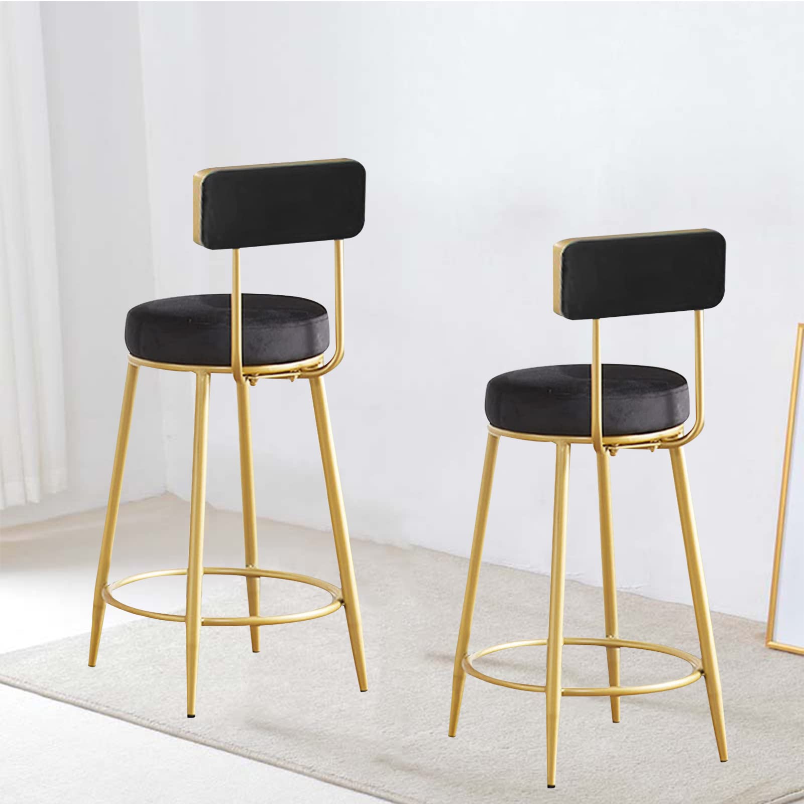 Tabourets de bar lot de 2 en velours avec dossier et repose-pieds de cuisine