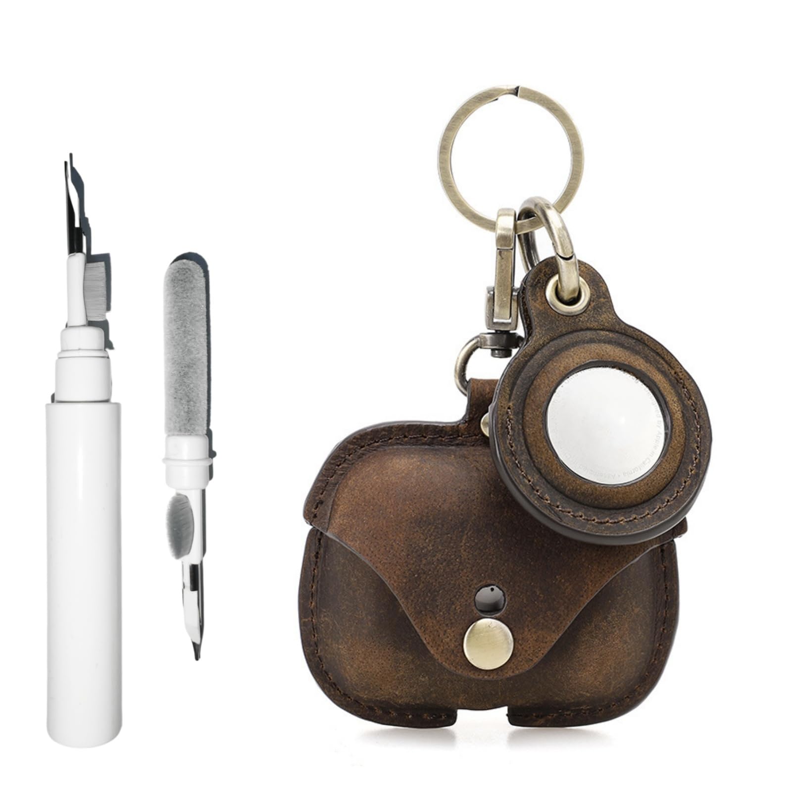 Photo 1 of [3 in 1] TSVSXS Leather Case Compatible with AirPods Pro 2nd/1st Generation/Compatible with Airtags, Soft Genuine Leather PU Protective Cover with Keychain Cleaning Kit