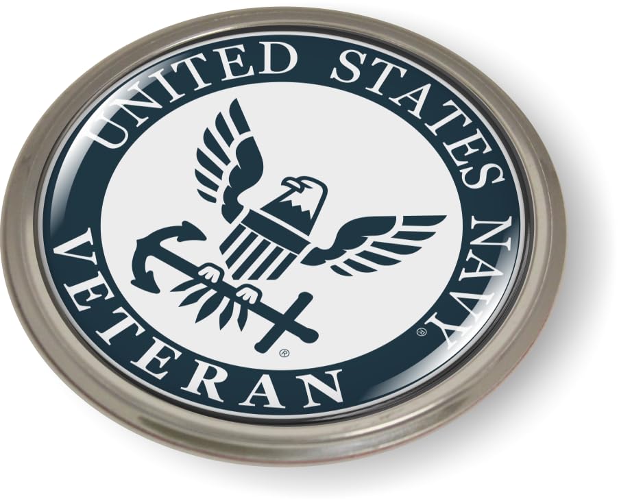 Image of Veteran U.S. Navy Eagle Anchor Icon CAR Emblem Badge Sticker Aluminum Bezel | Officially Licensed US Navy Product, 3D Domed, Semi-Flexible, made by BestLicensePlateFrames