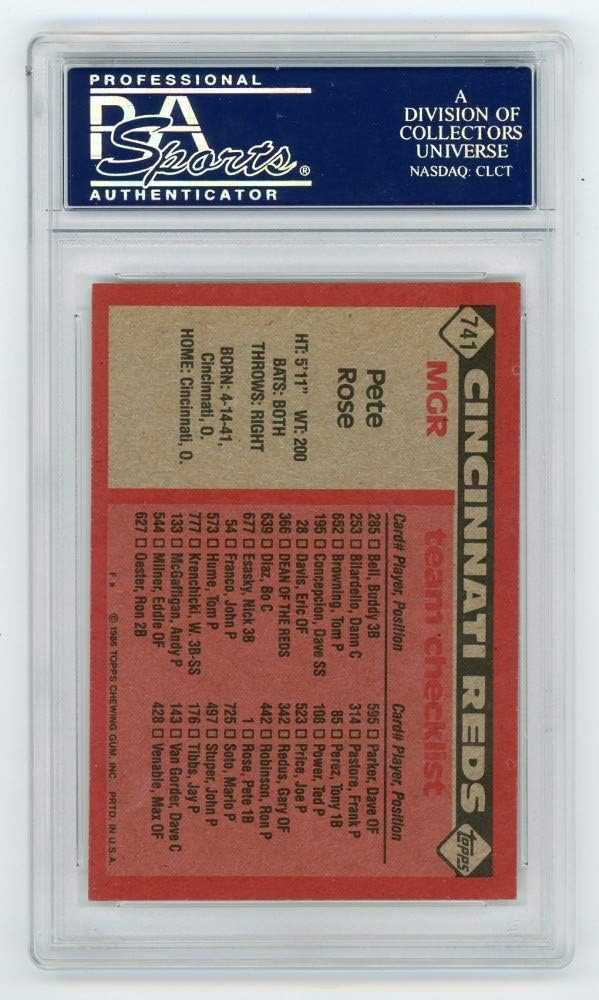 Pete Rose 1986 Topps Autographed Card #741 - PSA/DNA Gem MT 10