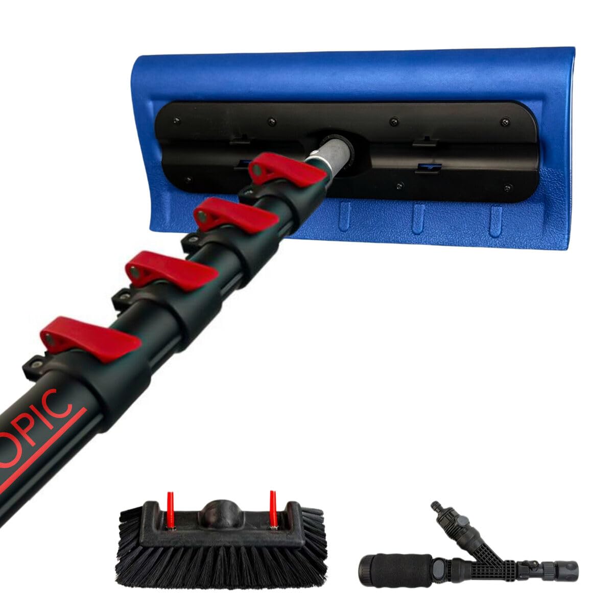 Aquascopic Astina telescopica 9 m con spazzaneve e spazzola a 5 superfici – per rimuovere neve e sporco in sicurezza da impianti solari, finestre, facciate e tetti