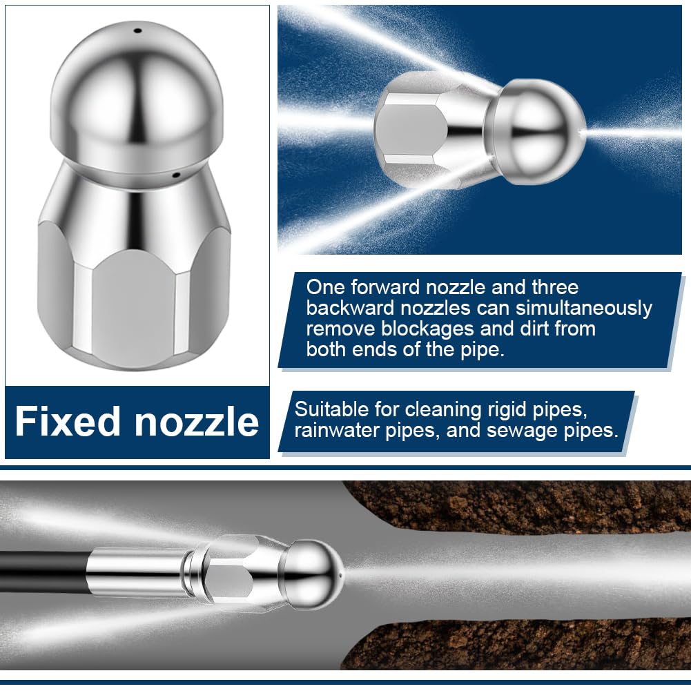 20M Kit Deboucheur Haute Pression, Kit de Tuyau de Nettoyage De Canalisation avec Buse Nettoyeur Haute Pression à Jet, Rotative et Adaptateurs, Compatible avec Karcher K2/K3/K4/K5/K6/K7