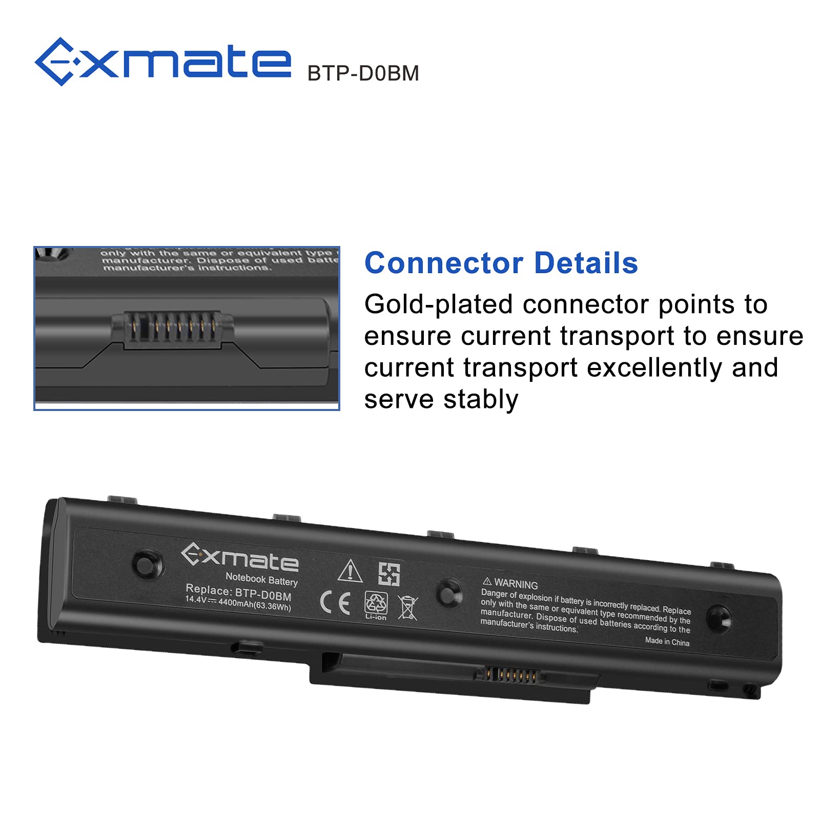 Exmate Akumulator do laptopa BTP-DOBM BTP-DNBM do Medion Akoya E7218 P7624 P7812 MD97872 MD97938 MD98680 MD98770 MD98920 MD98921 MD98970 [1 [1 4,4 V, 4,400 mAh, 8 ogniw