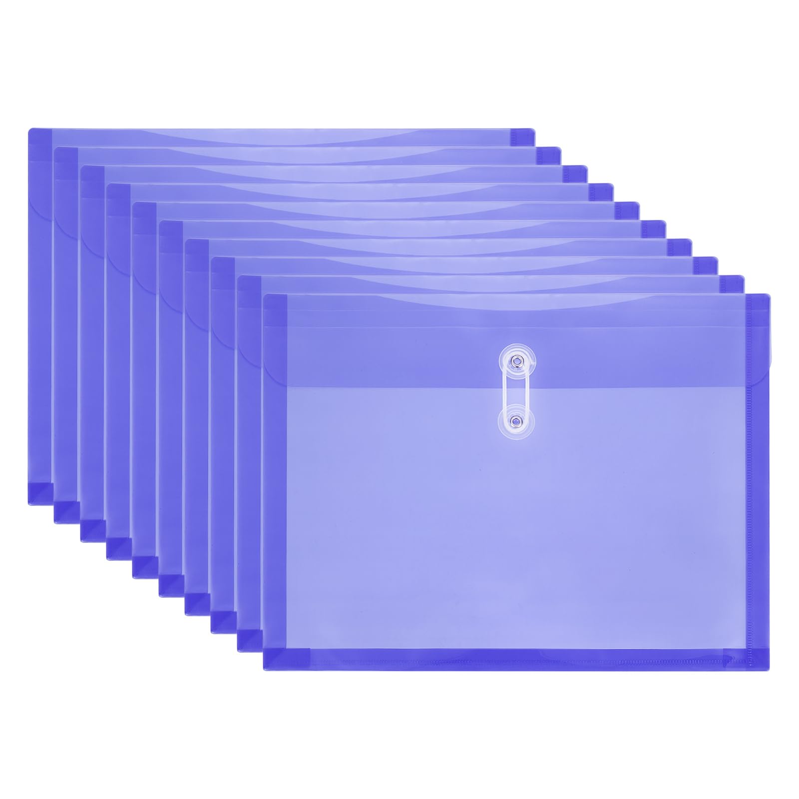 PATIKIL 10Pcs Plastic Envelopes with Button String Tie Closure, Letter A4 Size File Document Folders Envelopes for Home Work Office Organization, Purple