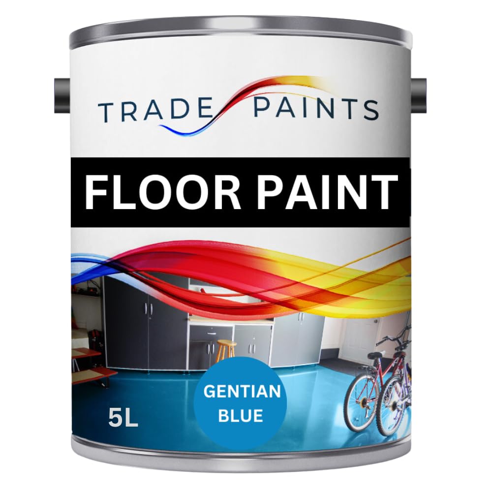 Trade Paints Heavy Duty Quick Dry Floor Paint - Garage, Workshop, Warehouse, Industrial Floor Paint - Ideal For Concrete, Stone, Brick, Wood & Metal (Gentian Blue BS18E53, 5 l Pack of 1)