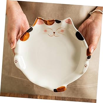 Amazon.co.jp: GREENADSCAPE 陶器の猫型プレート 猫用芸術的な