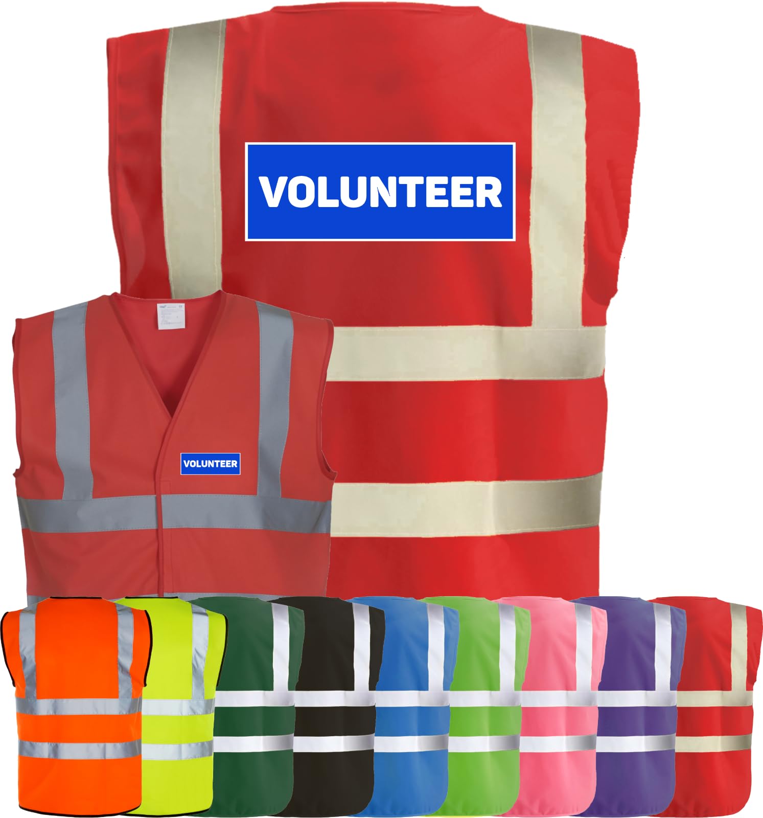 Corporate Togs VOLUNTEER Printed High Visibility Waistcoat - Hi-Vis Safety Vest Tabard, Brace Hi-Vis Strips, Fully EN471 Health, Protective Safety Wear | Safety Apparel