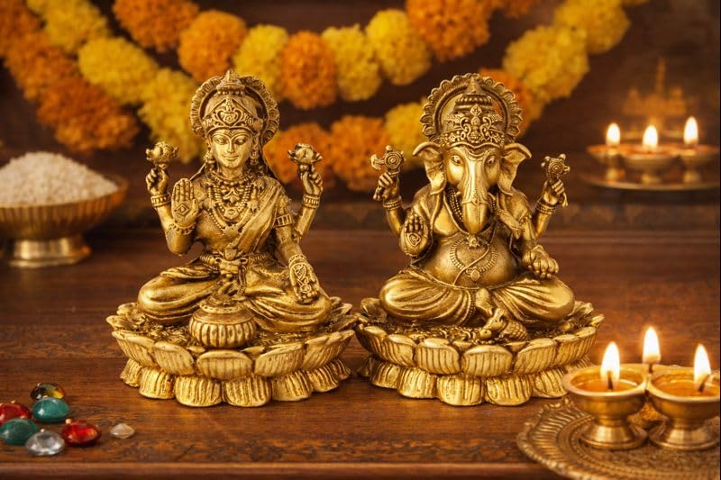 Bexco Estatuas de Latón Lakshmi y Ganesha 2.5 pulgadas miniatura 3