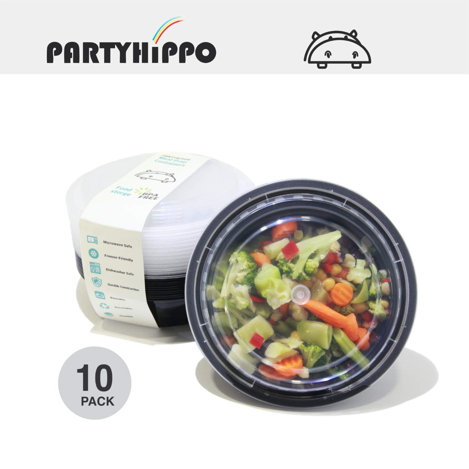 PARTYHIPPO Meal Prep Containers Single Lids, 32 OZ 10-pack Food Storage Bento BPA Free | Stackable | Reusable Lunch Boxes, Microwave/Dishwasher, Freezer Safe,Portion Control