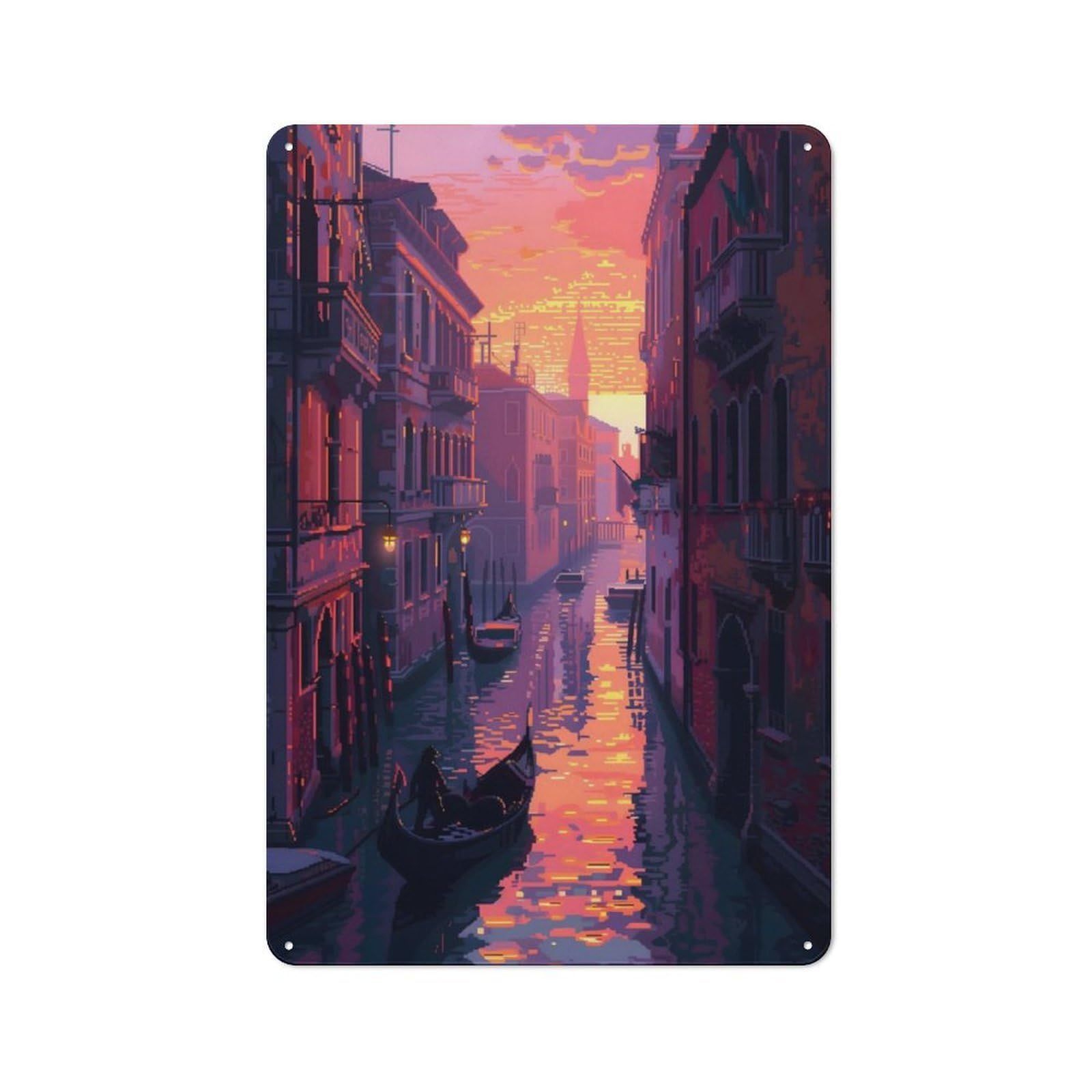 Junmoney Italy Venice Pixel Art Metal Sign 30X20cm With For Workshop Wall, Rustic Decor, For Collectors Decorating Workshops And Hobby Rooms