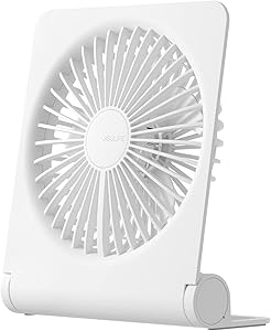 JISULIFE Small Desk Fan, Portable USB Rechargeable Fan 4500mAh, 160° Battery Foldable Strong Wind Ultra Quiet 4 Speed for Office Home Camping – White
