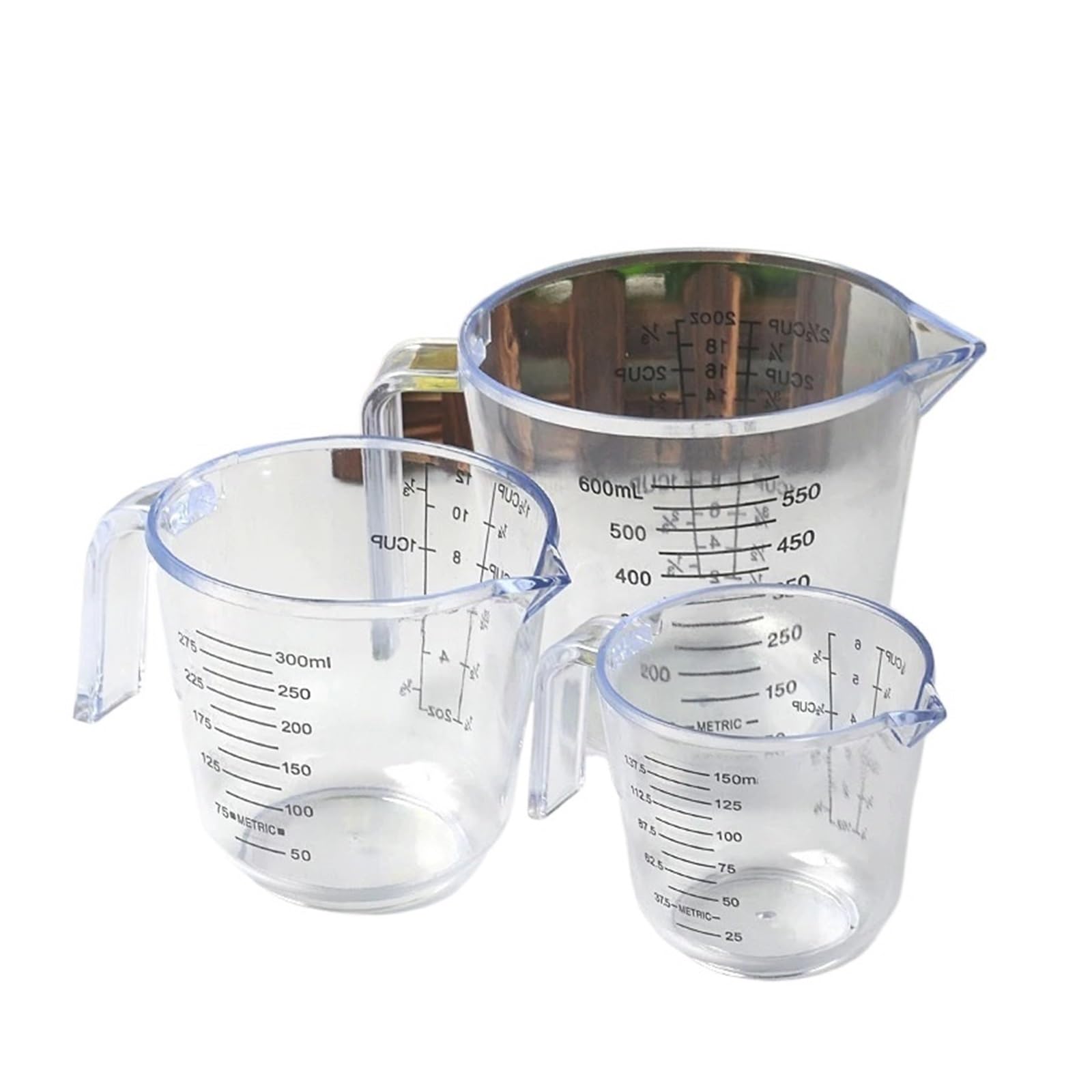 Jarra medidora Vaso medidor de plástico transparente 150/300/600 ml con escala y boquilla vertedora, 3 tamaños, unidades(300ml)