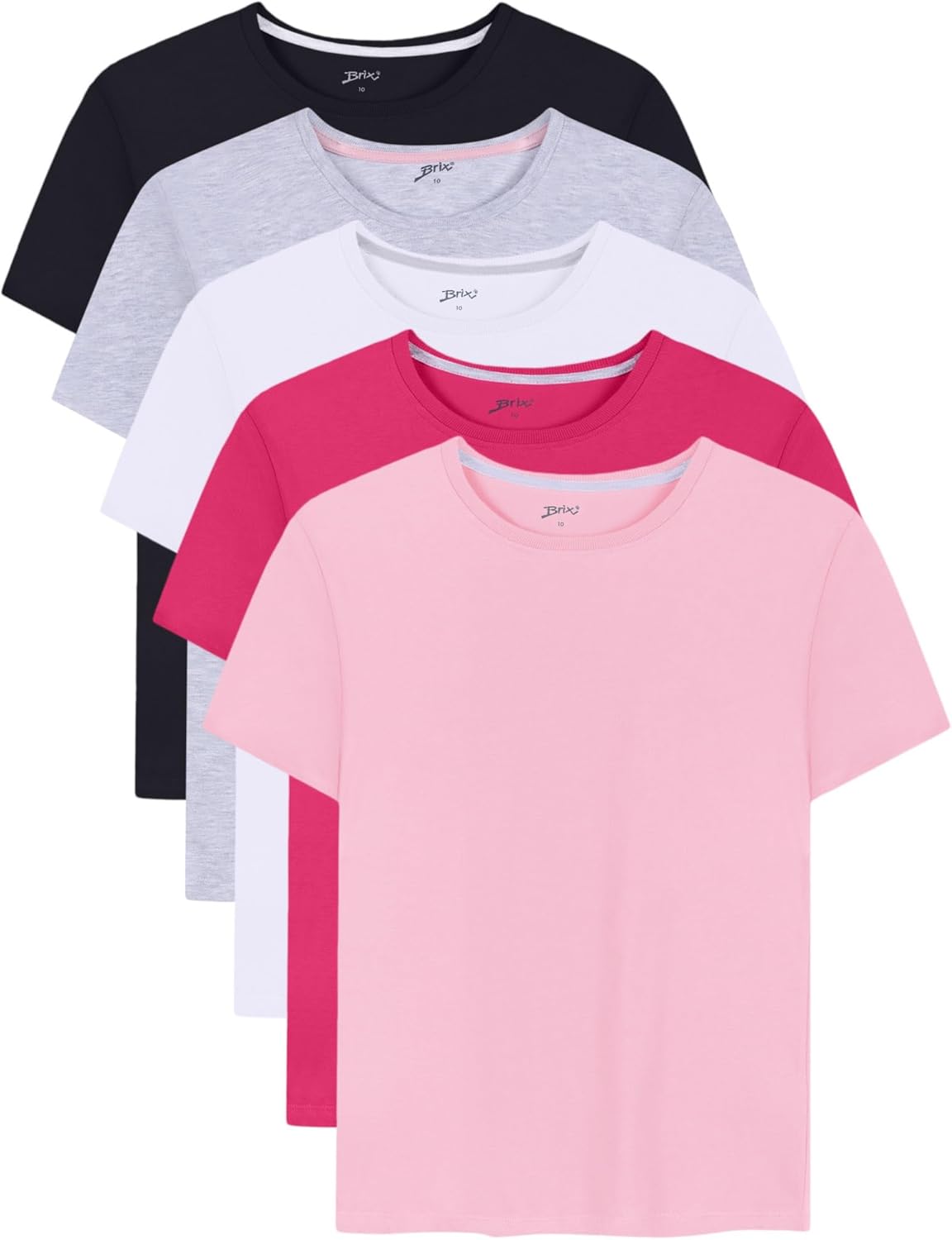 Brix Girls Shirts 5 Pack - Short Sleeve Tees for Girls T-Shirts 100% Cotton Tagless Kids Fashion Summer Tops.