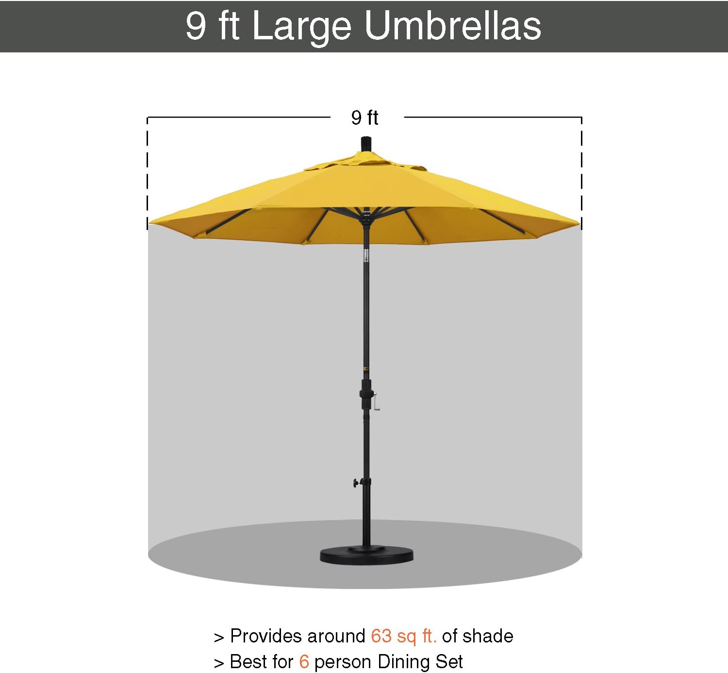 California Umbrella 9' Round Aluminum Outdoor Deck, Pool or Patio Umbrella, Crank Lift, Auto Tilt, Bronze Pole, Lemon Olefin