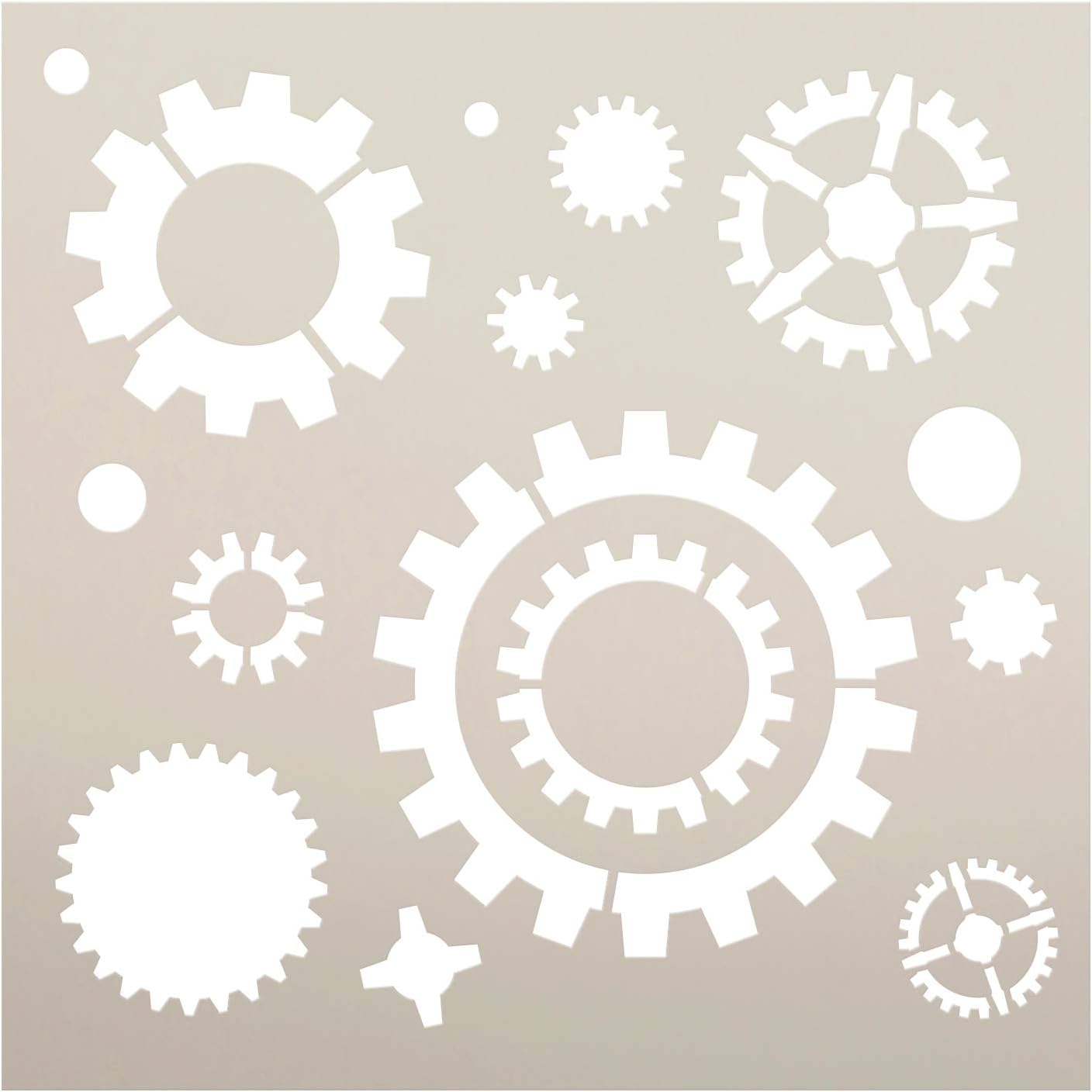 Industrial Gears Pattern Stencil by StudioR12 | Reusable Mylar Template | Use to Paint Wood Signs - Pallets - Pillows - DIY Steampunk Decor - Select Size (12 x 12)