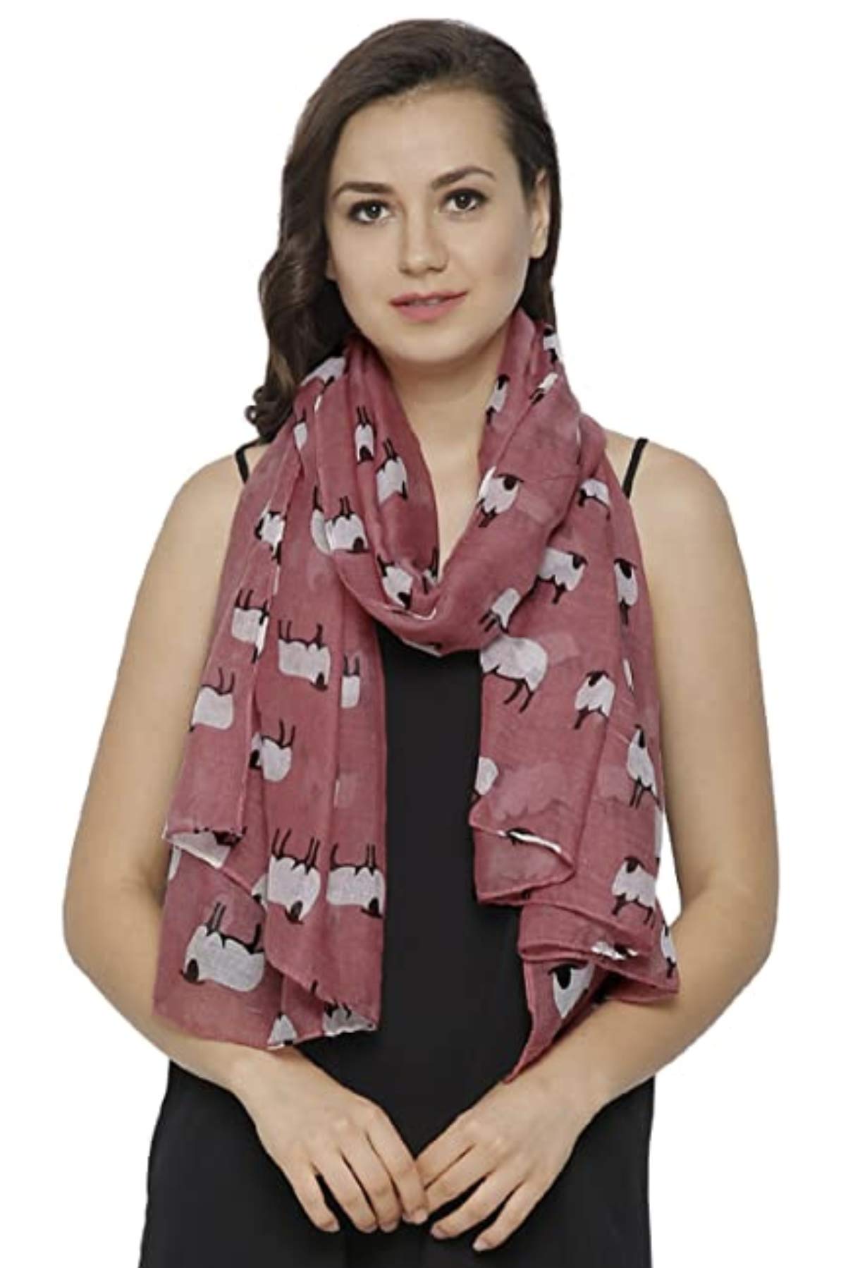 World Of Shawls Women's Dark Dusky Pink Sheep Print Design Scarves For Lightweight Large Size Scarf (Dark Dusky Pink)