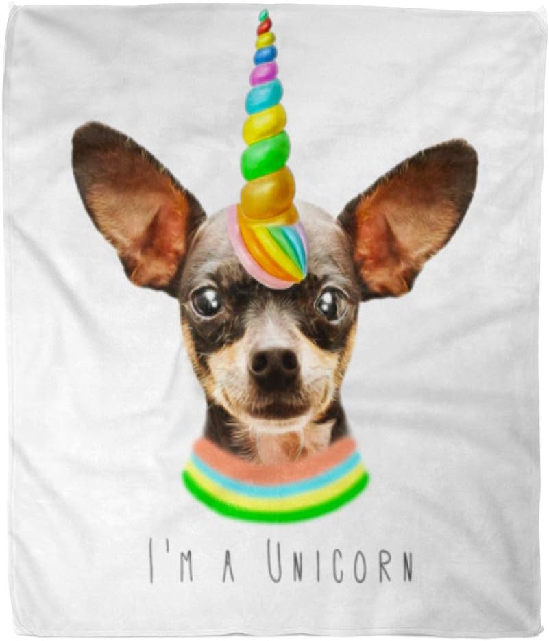 Amazon Com Emvency Flannel Throw Blanket Unicorn Chihuahua Puppy White Animal Cartoons Dog Character For Children I M Slogan 60x80 Inch Lightweight Cozy Plush Fluffy Warm Fuzzy Soft Home Kitchen