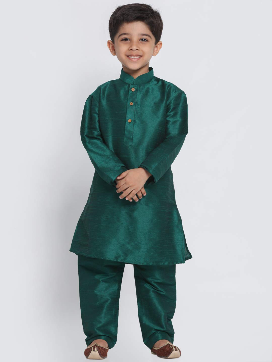 Jbn Creation Boys' Bottle Green Silk Blend Kurta And Pyjama Set_Vasbkgn001Npgn_22