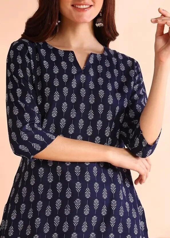 Image of Women's Short Kurti in Multicolor Rayon Cotton Blend | Ladies Ethnic Tunic | Office