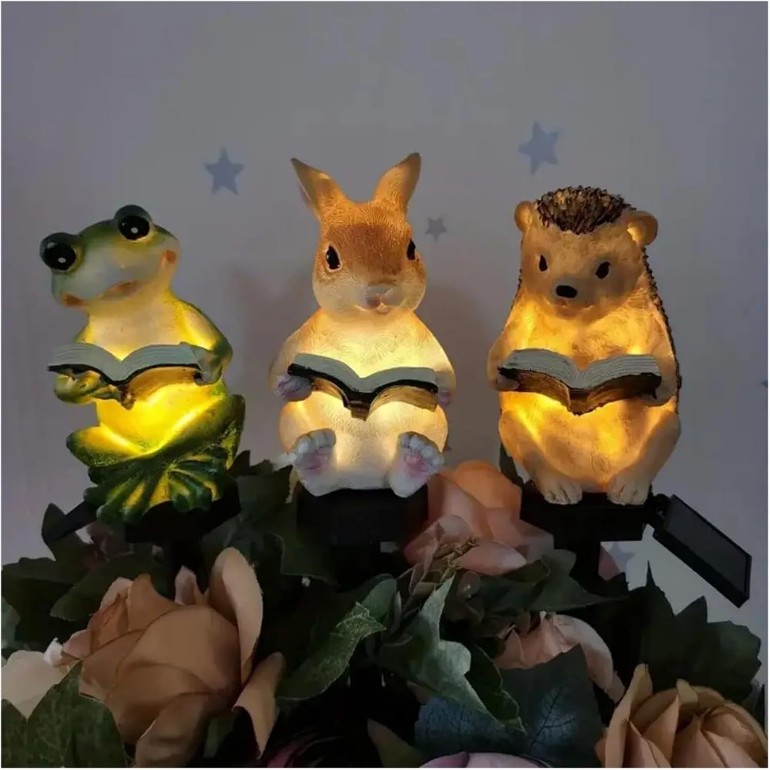 Solar Courtyard Lamp Resin Rabbit Hedgehog Atmosphere Courtyard Corridor Decoration Luminous LED Lawn Lights Floor Mounted Lamp(Hedgehog Resin Lamp,4pcs)