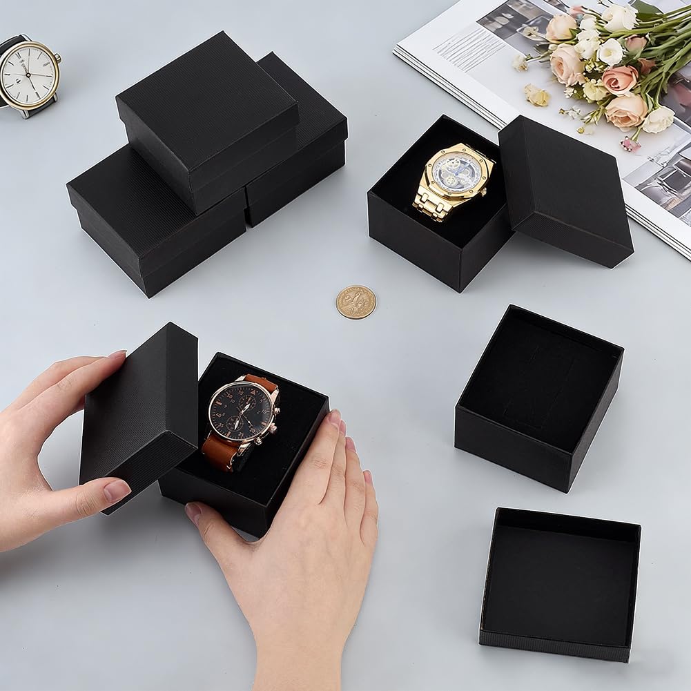 PH PandaHall 10pcs Cardboard Watch Storage Box, 3.23"x3.46"x2.13" Black Watch Gift Box with Pillow Cushion Present Jewelry Box for Bangle Wrist Watch Bracelet Packaging Anniversary Birthday