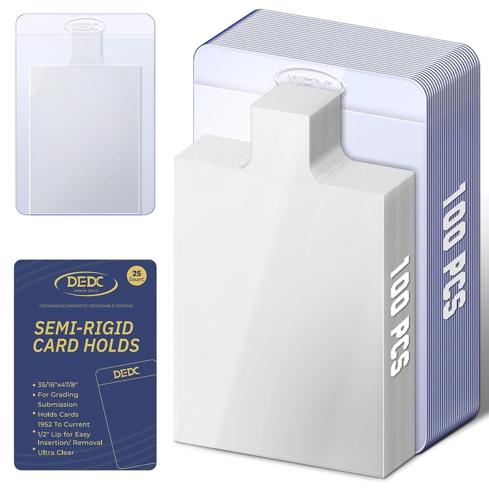DEDC 200PCS Card Sleeves Set Including 100 Semi Rigid Card Holders & 100 Pull Tab Card Sleeves, Professional Card Saver for PSA Grading Submission