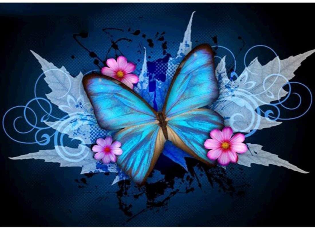 Abillyn 5D Diamond Painting Kits Full Drill, Blue Butterfly and Flower Diamond Art for Adults Kids (Butterfly)