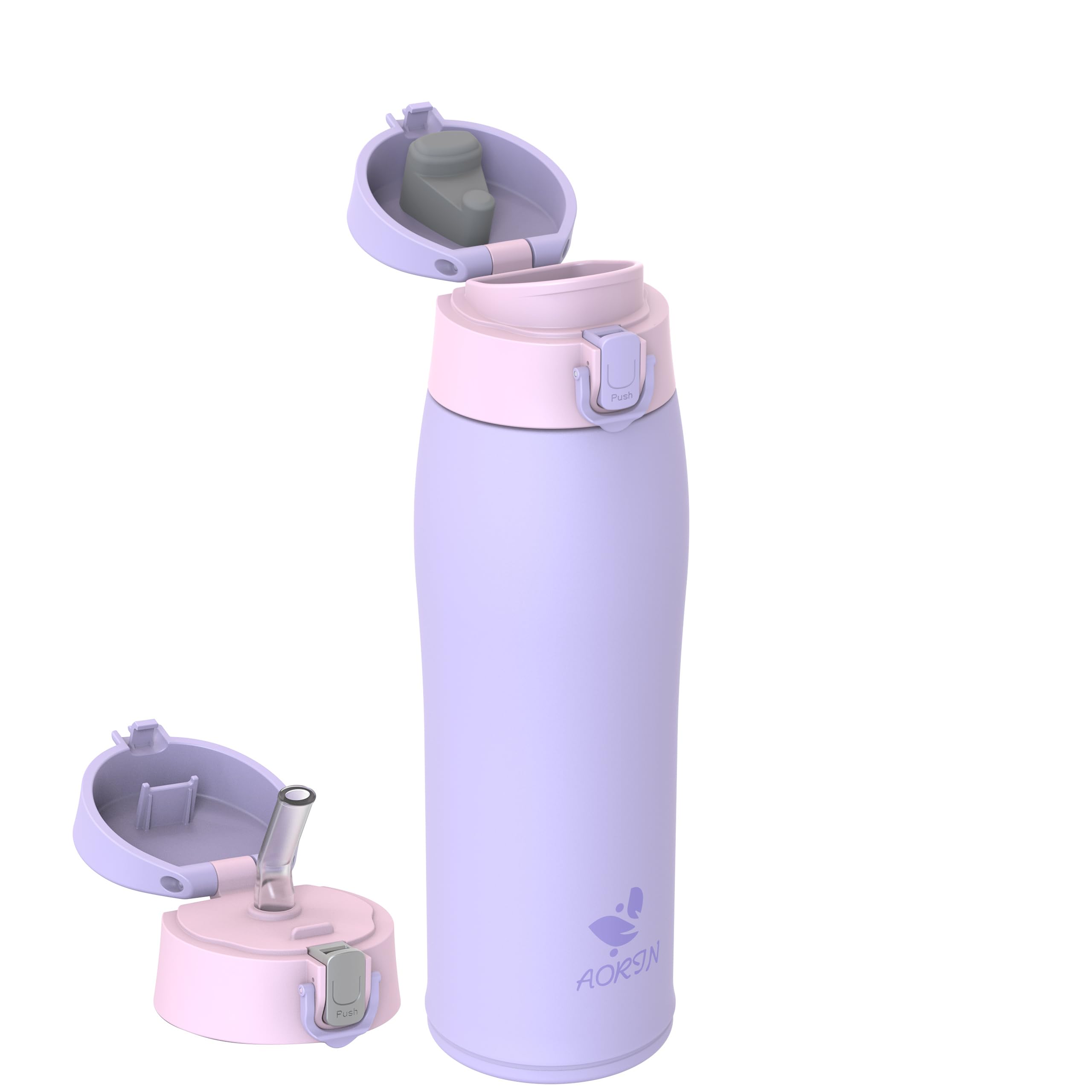 AORIN Botella Agua Acero Inoxidable 18/8 con 2 Tapas, 500ml Botella Agua Niños, Botella Térmica Anti-Fugas, Botella Gimnasio, Termo sin BPA para Deportes, Exterior, Viajes y Escuela — view 37