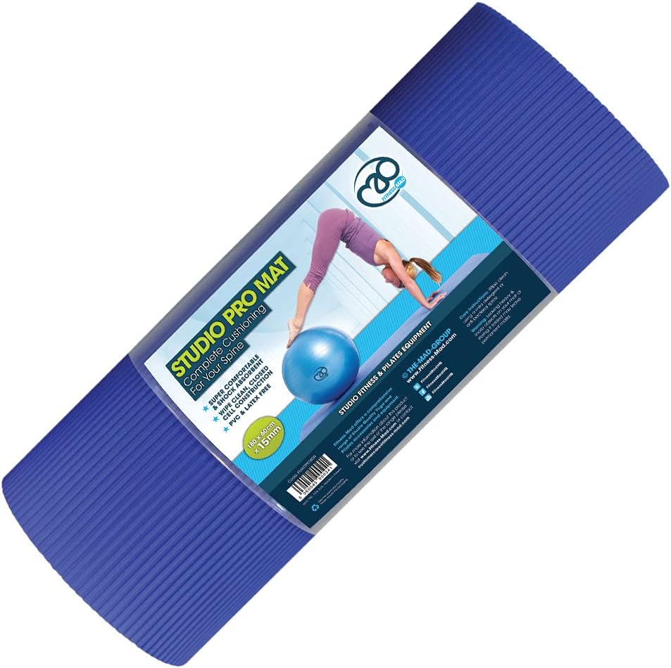 Fitness Mad Studio Pro Mat, Dual Sided, Eco Friendly TPE Exercise Mat, Blue, 180cm x 60cm x 15mm
