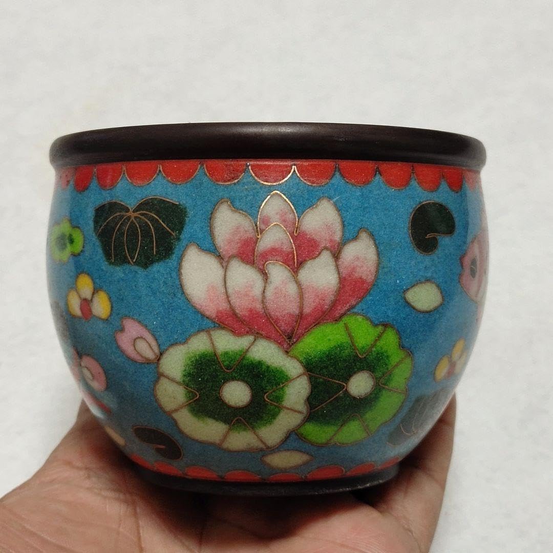 Amazon.co.jp: 骨董品 銅胎 景泰藍 七宝 手絵 魚藻紋 画缶 筆洗 建水